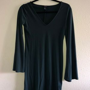 Hunter green bell sleeev mini dress